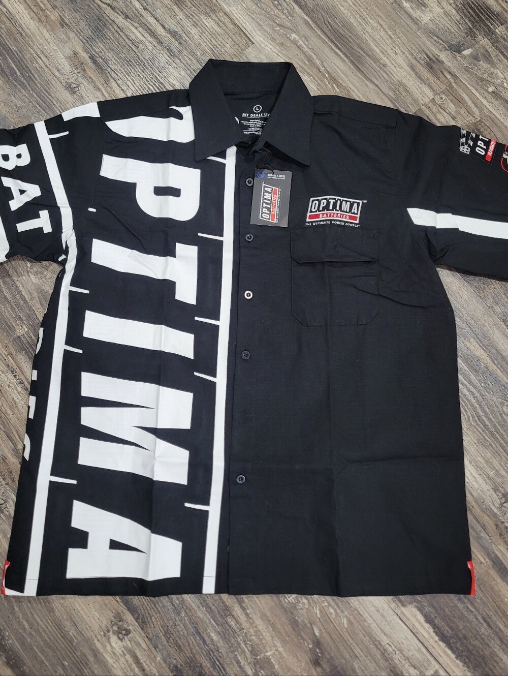 New MD OPTIMA Batteries Honda Champion Pit Crew Mechanics Racing Shirt Size L